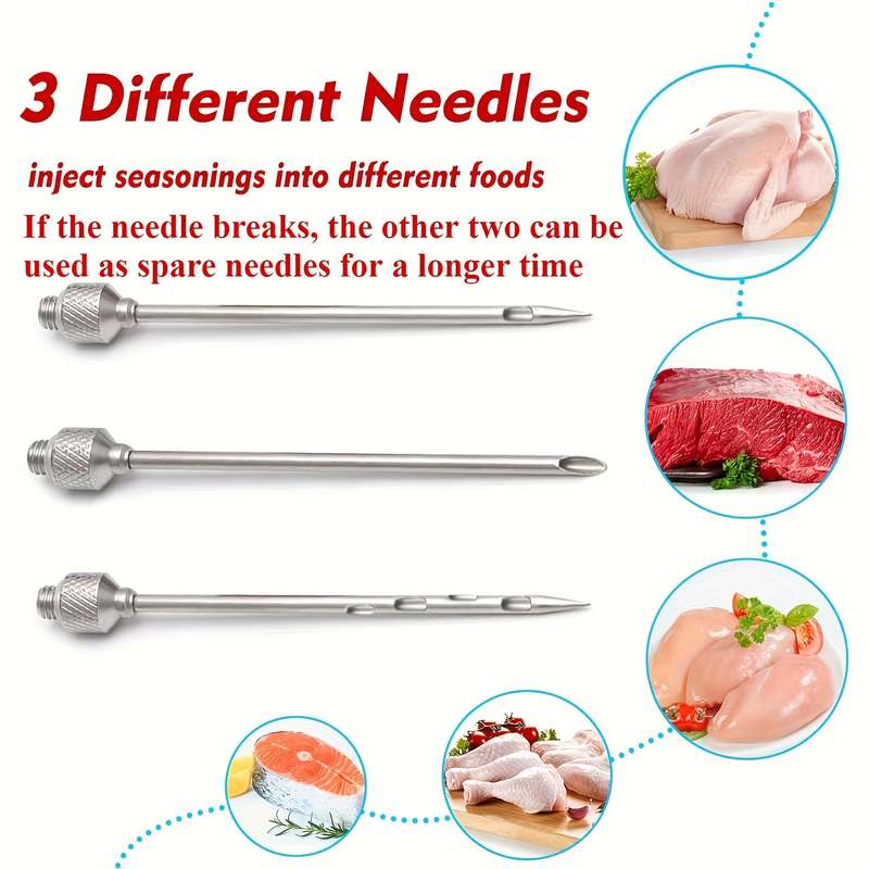 5pcs Meat Marinade Injector Set Quick Meat Marinating Tool Stainless Steel Needle Turkey Meat