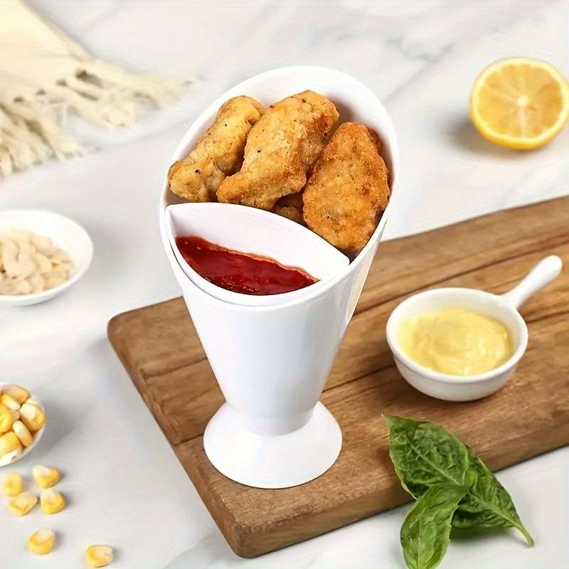 1pc Rectangular Plastic Snack Cup with Lid Portable Serving Container for Fries Salad More