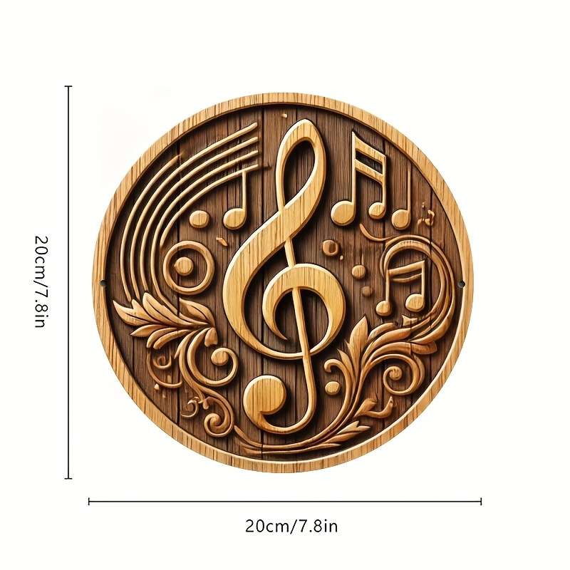 1pc Vintage Music Note Wooden Wall Art 20.32x20.32 cm Carved Musical Symbols Decorative Plaque fo