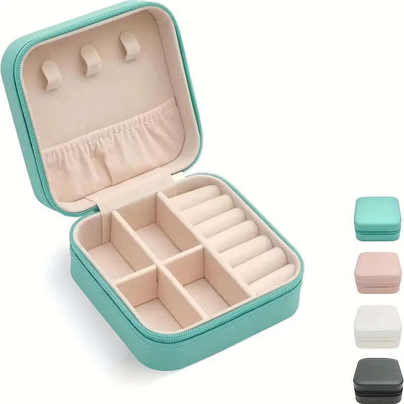 1pc Classic Leather Jewelry Organizer Box with Zipper Closure Tabletop Rectangle Storage Case with F