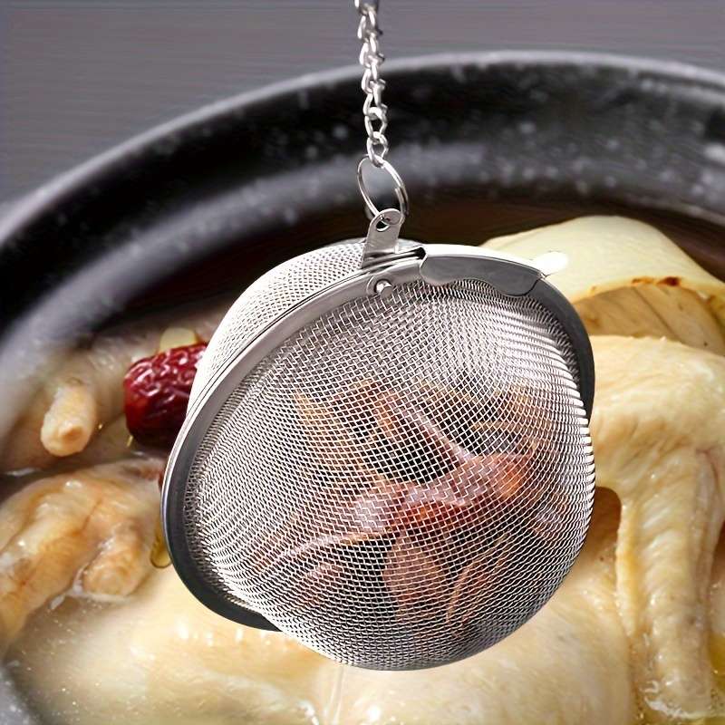 1pc 304 Stainless Steel Seasoning Strainer Ball Tea Infuser with Chain Hook Soup Seasoning Filter
