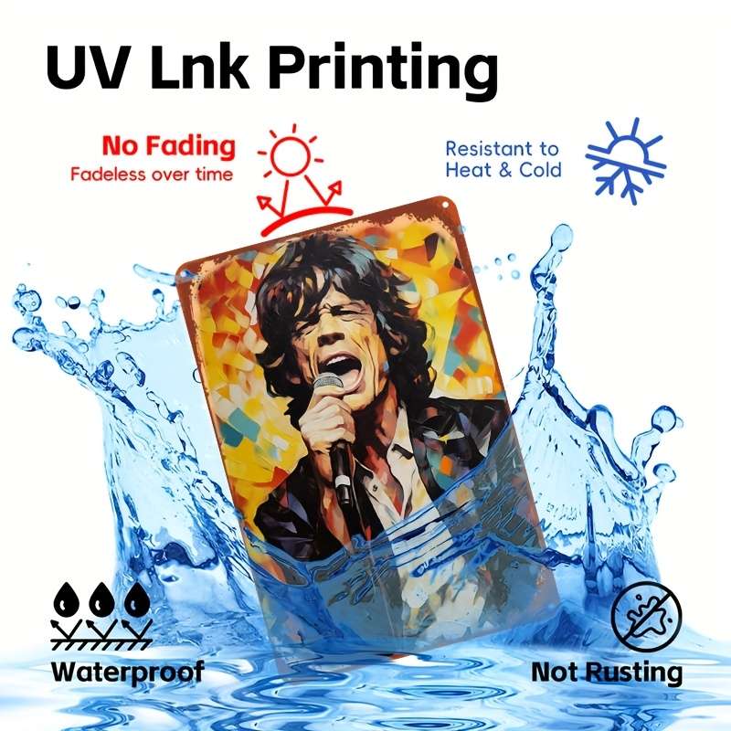 1pc 2D  of Retro Music Poster Mick Jagger Aluminum Metal Sign 20.32X30.48 cm Resistant to W
