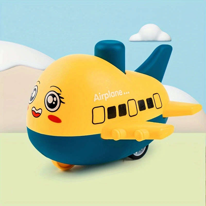 1pc FunPlay Cartoon Airplane Model Toy for Kids Plastic Press and Glide Vehicle Battery-Free No Spec