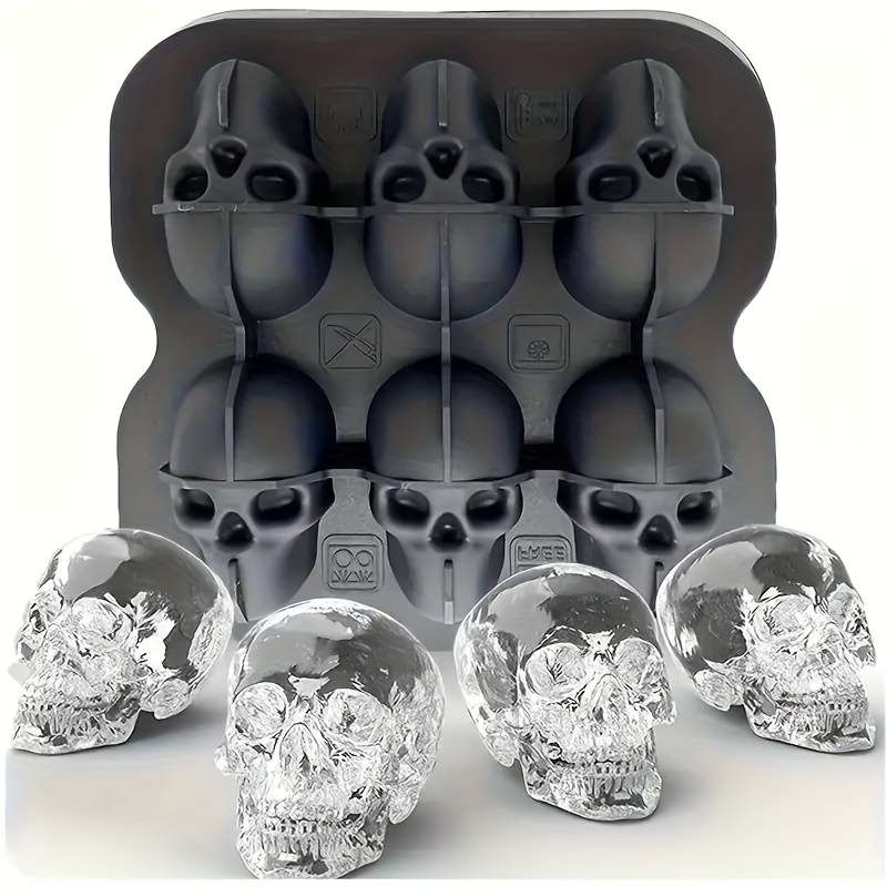 6-Grid Skull Ice Cube Mold Silicone Skull Ice Tray Halloween Ice Cube Mold Jelly Candy Ice