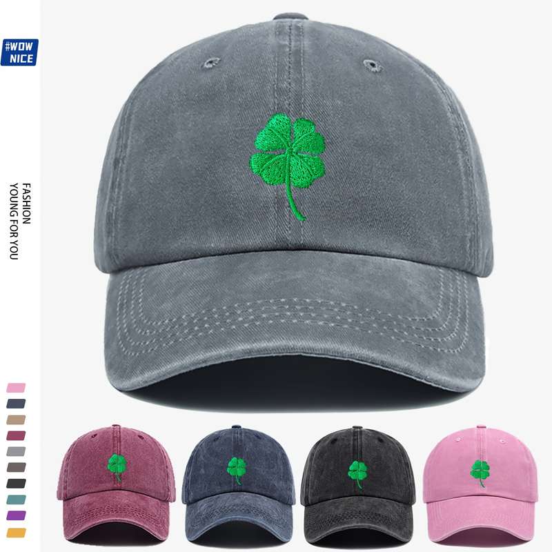 1pc Lucky Clover Embroidered Baseball Cap Breathable Adjustable Fit Lightweight Polyester Ide