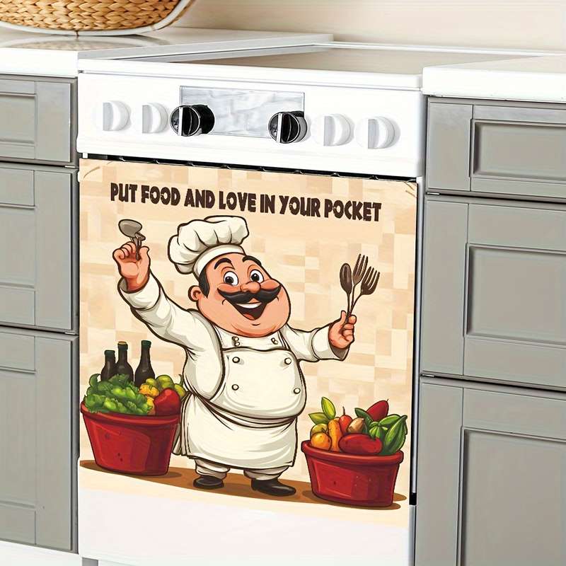 1pc Happy Chef Kitchen Wall Sticker Vibrant Cartoon Design with Fresh Fruits Vegetables Self-A