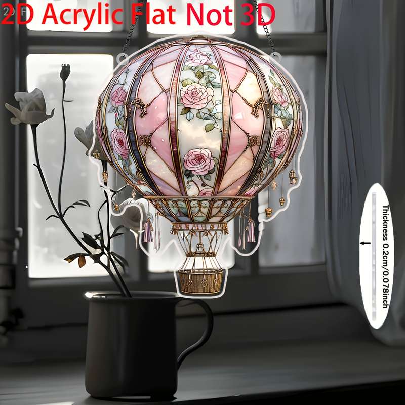 1pc 2D Flat   Fantasy Hot Air Balloon Garden Sun Catcher Acrylic Window Hanging Decoration