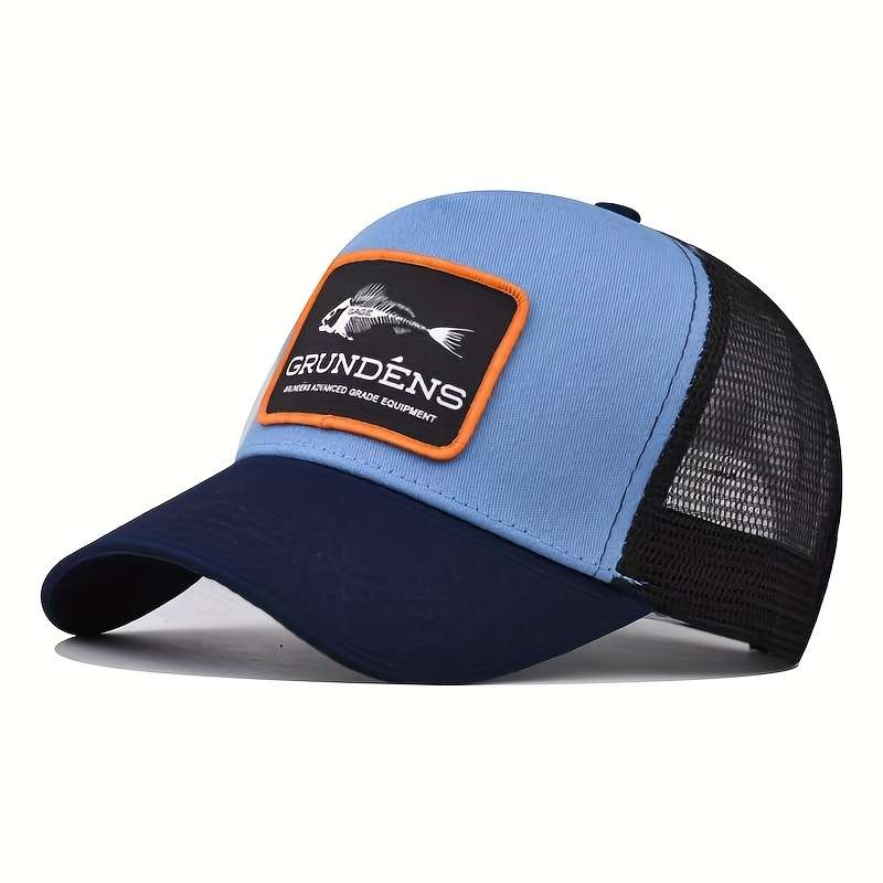1pc Cotton Blend Fitted Baseball Cap Fishbone Embroidery Breathable Mesh Sun Protection Adjusta