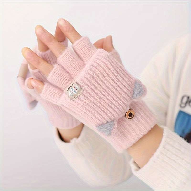 1 Pair Pink One Size Warm Gloves
