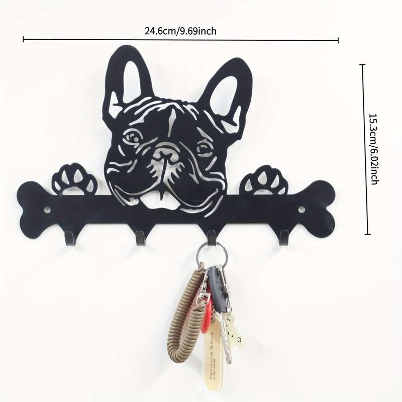 French Bulldog Metal Key Holder Casual Style Wrought Iron Wall Mount Key Hook Punch-Free Towel  R