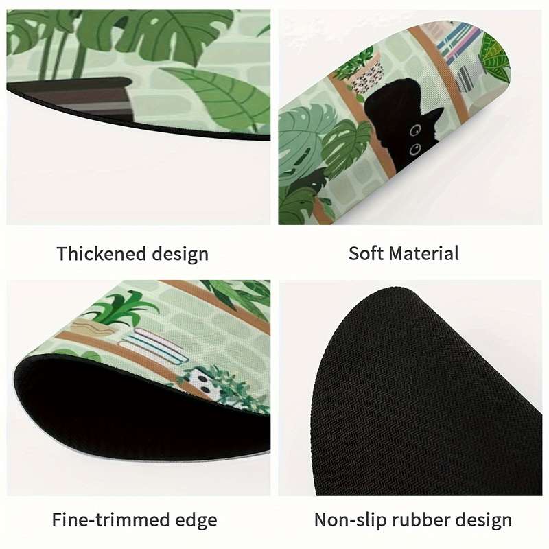 1pc Ergonomic Black Cat Round Mouse Pad for Women and Girls Non-Slip Washable Rubber B