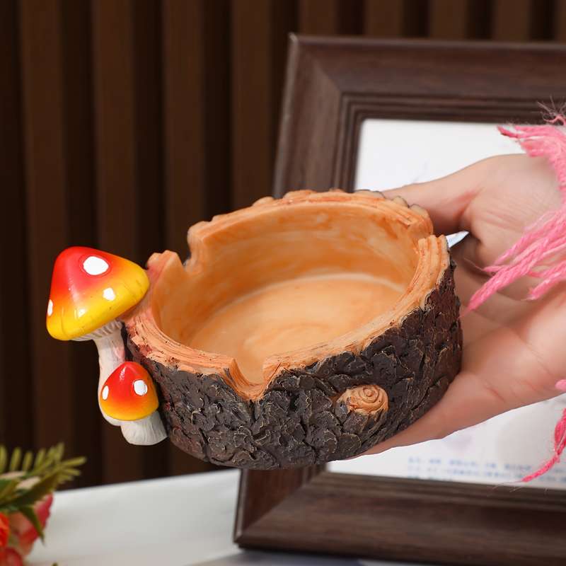 1pc Resin Mushroom Ashtray Creative Round Decorative Gift with Vibrant Red and Orange Mushroo