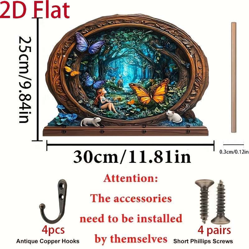 2D/Flat 1pc Forest Elf Simple Colorful Wooden and Home Key Hanger with Four Metal Hooks 2D/Flat Wa