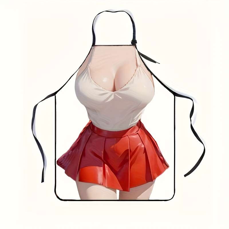 1pc Fashionable Polyester Apron for Women Woven Vest and Red Skirt Design Practical and Styli