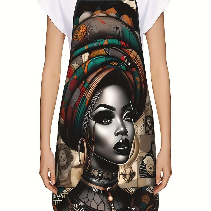 1pc African Woman Vintage Print Apron Durable Polyester 100% Knit Fabric 150g m? Opaque Hand Wa