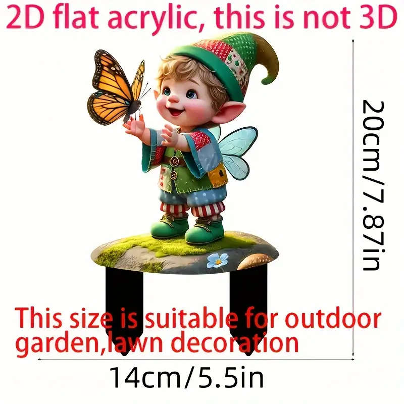 1pc Bohemian Gnome and Butterfly Acrylic Garden Stake 20.07cm x13.97cm Waterproof Scratch-Resistant