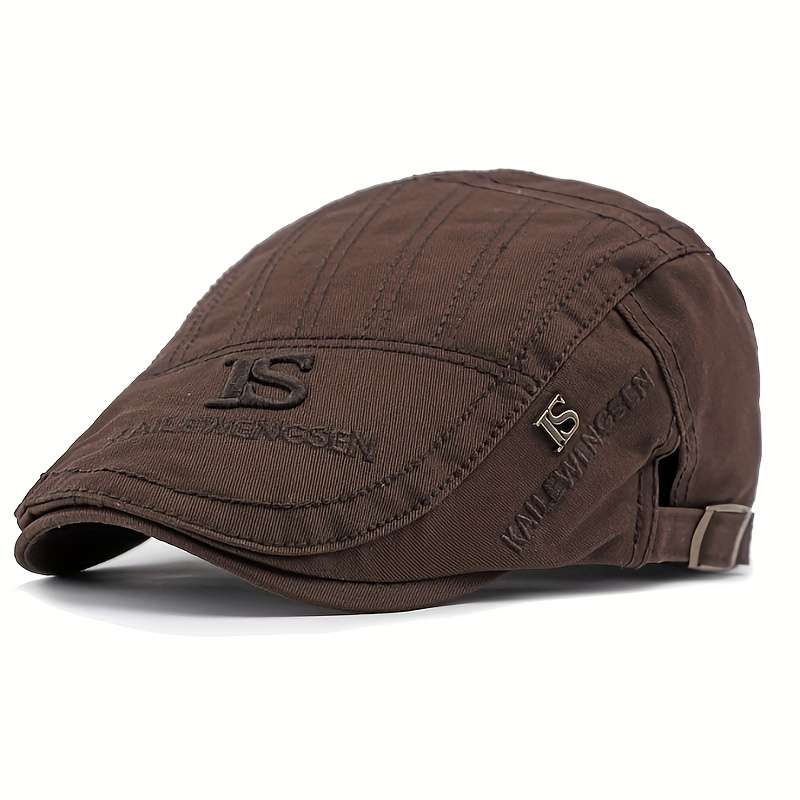 1pc Everyday Comfort Black Beret Cap Retro British Style Casual Textured Fabric Hat with "IS"