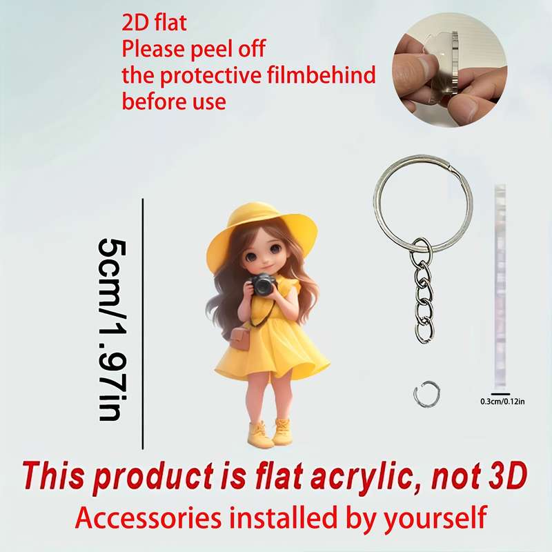 1pc 2D Flat   Acrylic Photography Girl Keychain Car Mirror Charm Elegant Mothers Day E