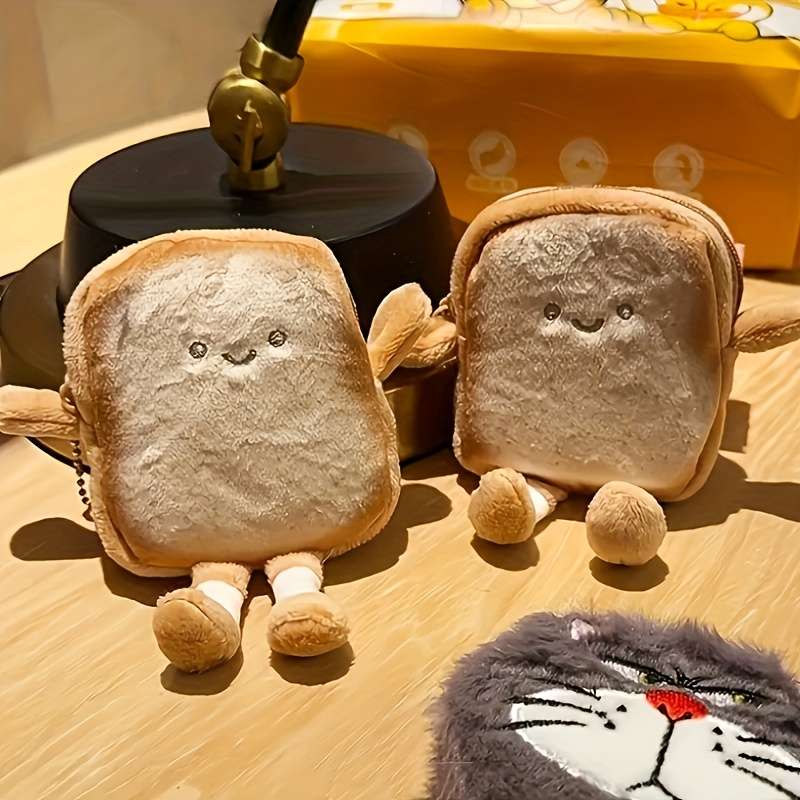 1pc Toast Coin Bag Cartoon Cute Portable Headphone Bag Creative Small Storage Bag Best Gift