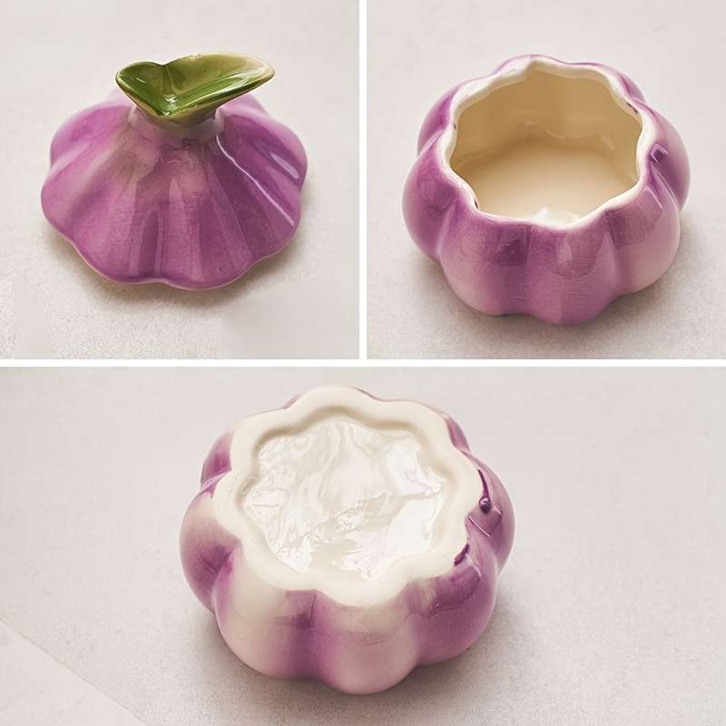 1pc Art Deco Style Garlic-Shaped Ceramic Ashtray Round Home Decor Trinket Simple Design No E