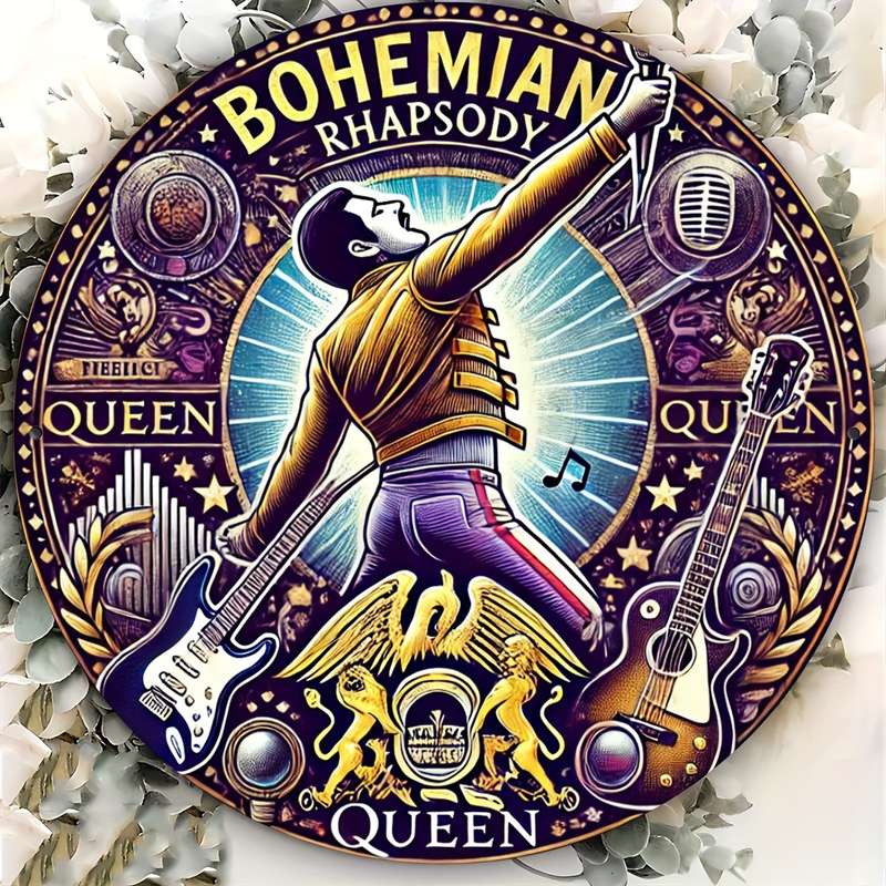 1pc Queen Bohemian Rhapsody 20.32x20.32 cm Round Aluminum Metal Sign for Room Wall Restaurant Ba