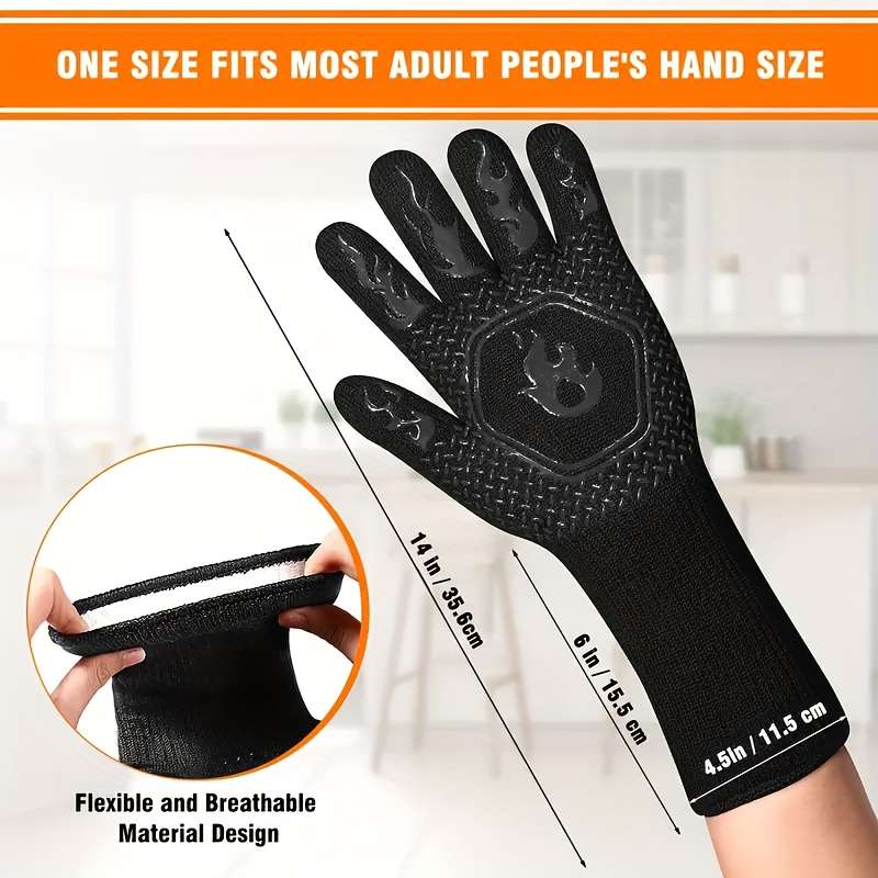1pc Silicone BBQ Gloves 1472F Non-Slip Grill Gloves Kitchen Cooking Gloves for Grilling Bak