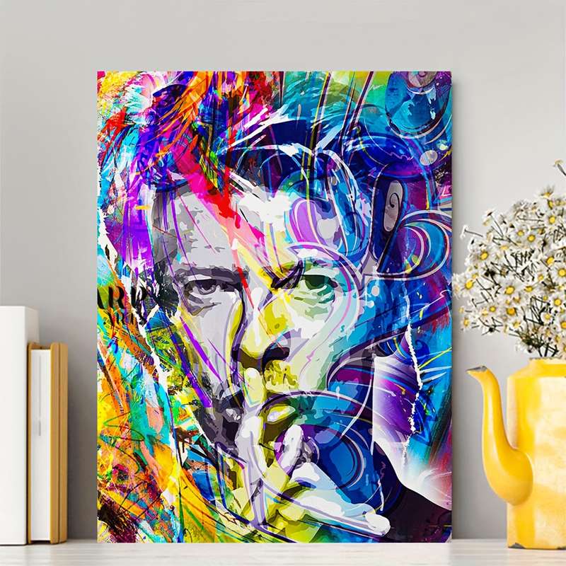 1pc  Framed David Bowie Abstract Portrait Canvas Art 29.97x39.88 cm Pop Art Wall Decor Vibran