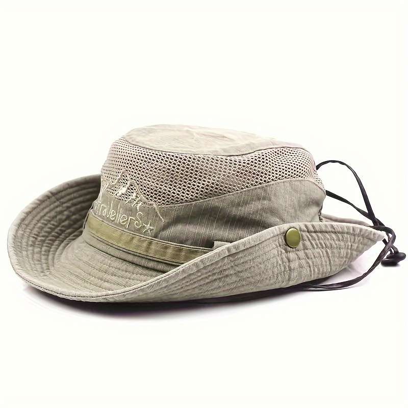 1pc Breathable Cotton Mesh Sun Hat All-Season Outdoor Fisherman Cap with Drawstring Closure UV Pr