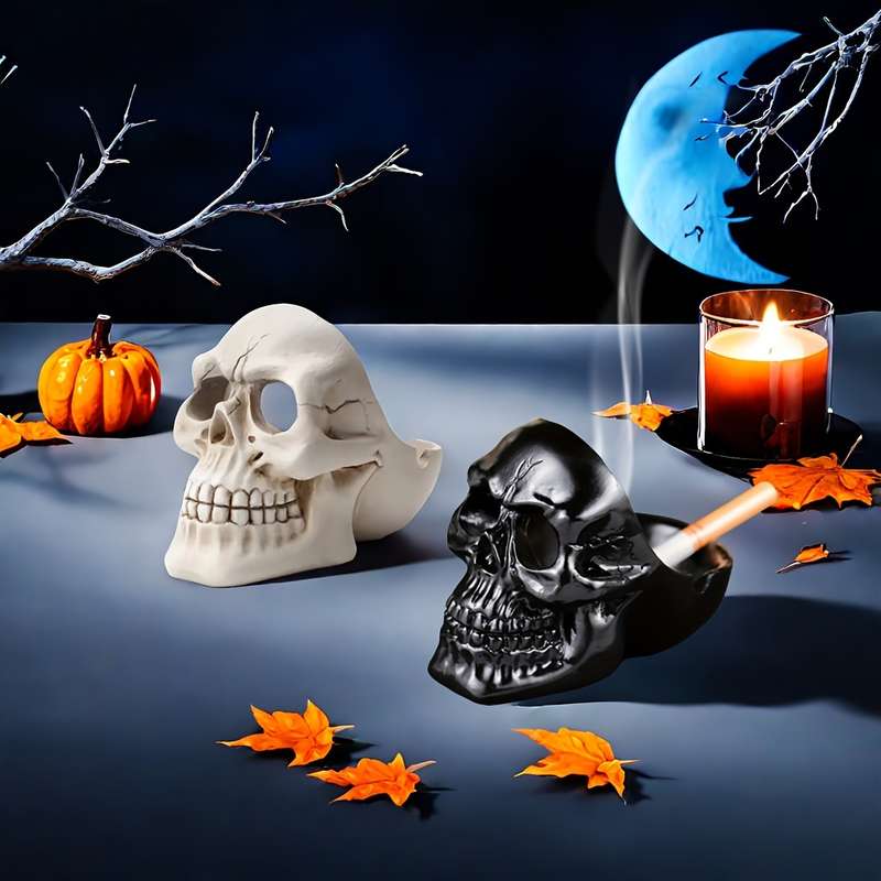 1pc Spooky Skull Ashtray Resin Halloween Decor for Indoor Outdoor Use Perfect for Home Office