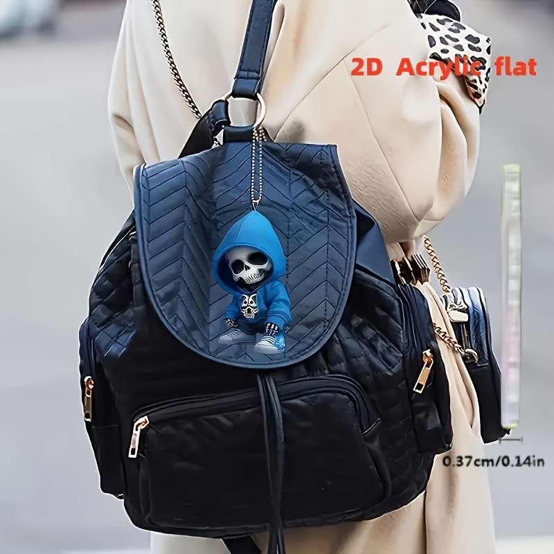 1pc 2D Flat  Elegant  Acrylic Skull Pendant with Blue Hoodie Design 31cm 12.2" Flat Charm for