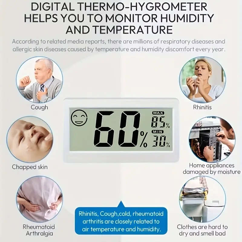 1pc Digital Indoor Thermometer Hygrometer Battery-Powered Easy-to-Read LCD Display for Home Comfort
