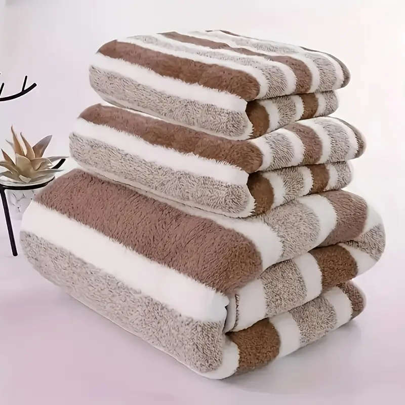 3 Piece Blue and White Striped Luxury Bath Towel Set