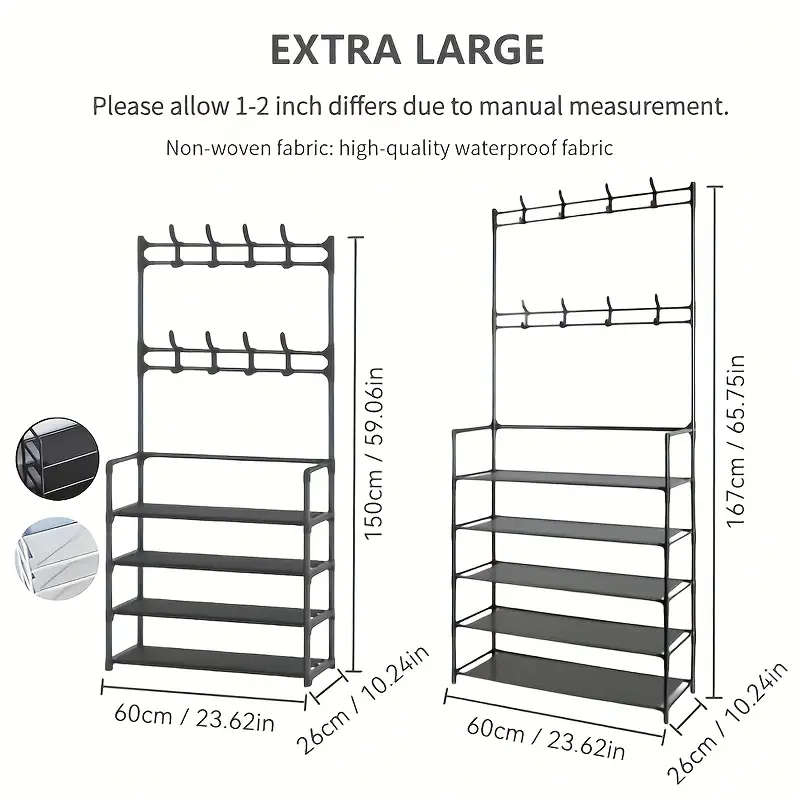 4/5 Tier Metal Shoe and Boot Organizer Rack with Hooks - Durable Iron Alloy, Easy Assembly, Ideal fo