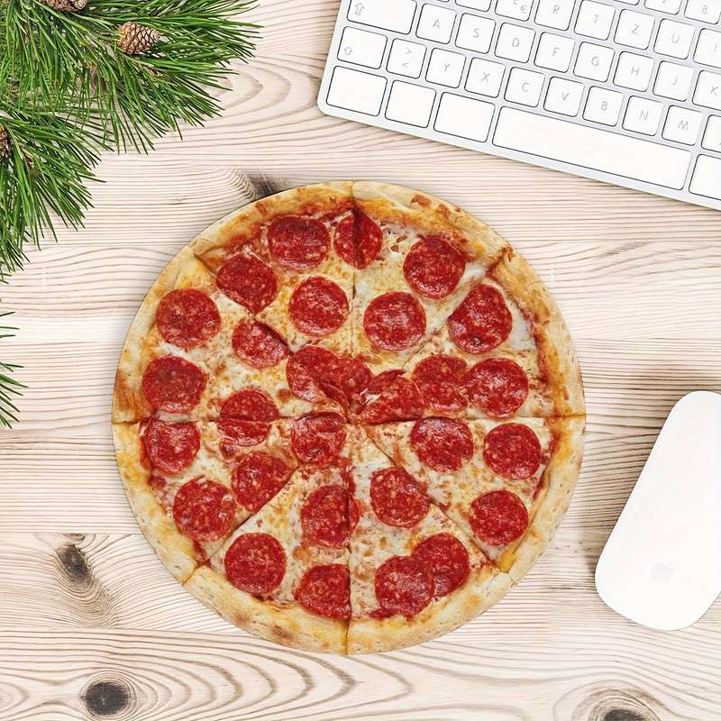 1pc Casual Style Round Rubber Mouse Pad Pizza Design for Office Computer Laptop