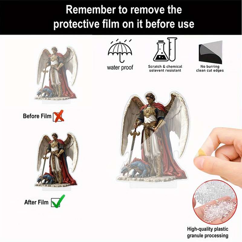 1pc 2D Flat  Printing Angel Dragon Acrylic Desktop Decor 21cmX16cm Elegant Angel with Sword
