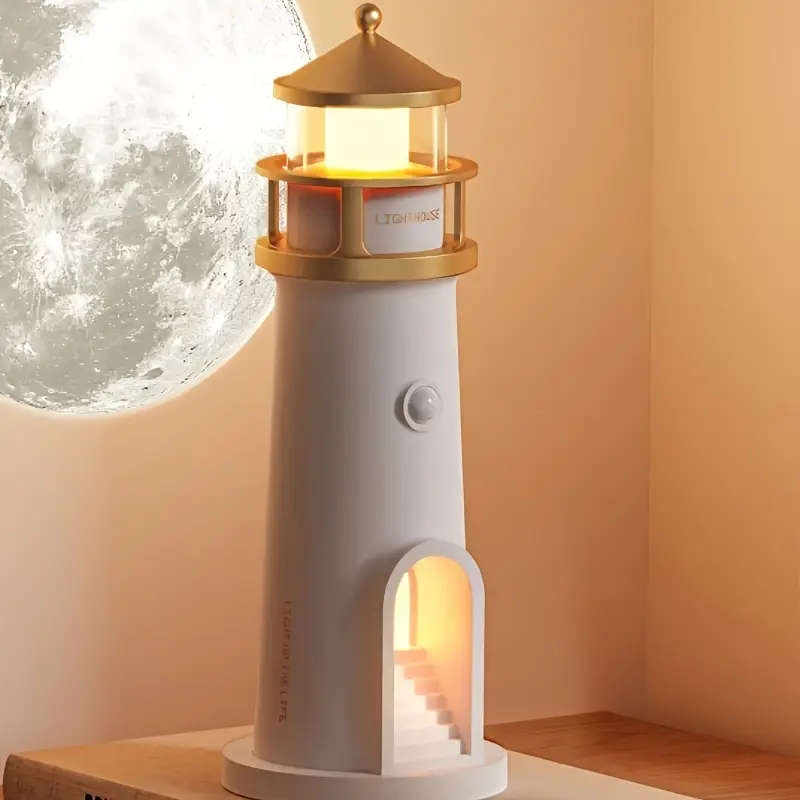 1pc Lighthouse Night Light With A Clear Moon Projection Image Sensitive Human Body Sensing Switch An