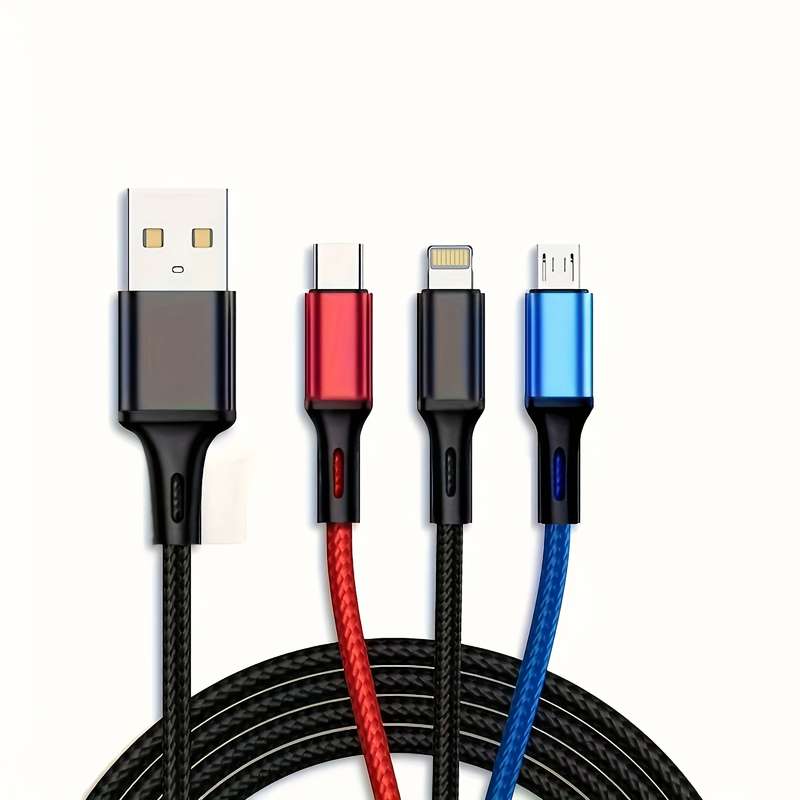 1pc Multi USB Charger Cable 3in 1 Charging Cable Nylon Braided Universal USB Charging Cord with
