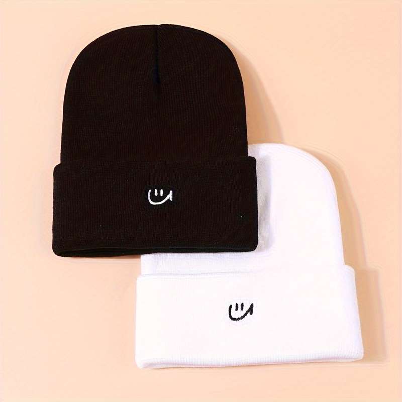 1pc joyful Embroidered Beanie Stretchy Adjustable Knit Skull Cap for Men Women Warm Cozy E