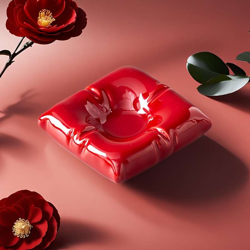 1pc Contemporary Square Ceramic Ashtray Luxurious Non-Electric Desk Accessory for Living Room and