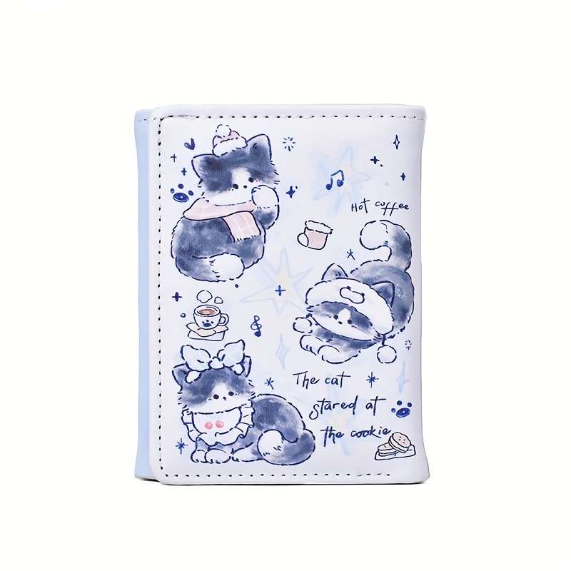 1pc Casual Faux Leather Trifold Wallet for Women Cute Cartoon Print Multiple Card Slots Coin Pur