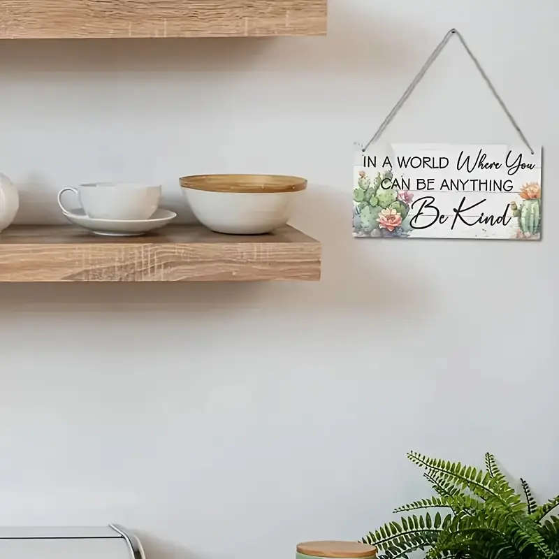 1pc Inspirational Wooden Sign Plaque Be Kind Message Rustic Wall Art Decor for Home Cafe Club Durabl