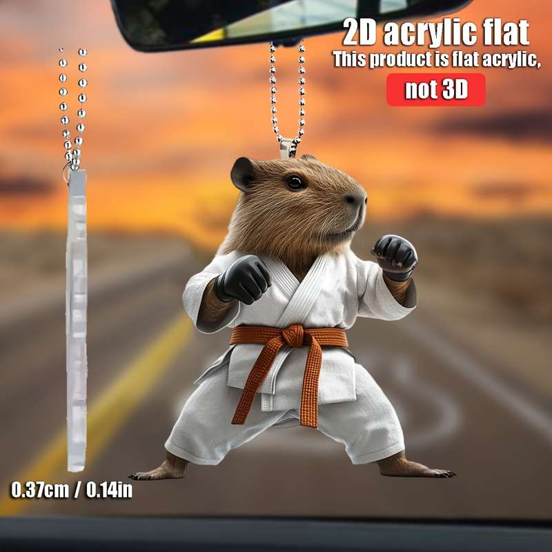 1pc 2D Flat   Taekwondo Capybara Acrylic Hanging Charm  Martial Arts Design with Karat