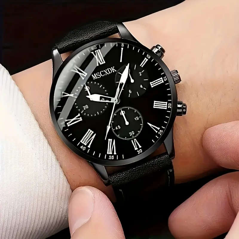 1pc Round Men's Quartz Watch 1pc Bracelet 1pc Necklace Set