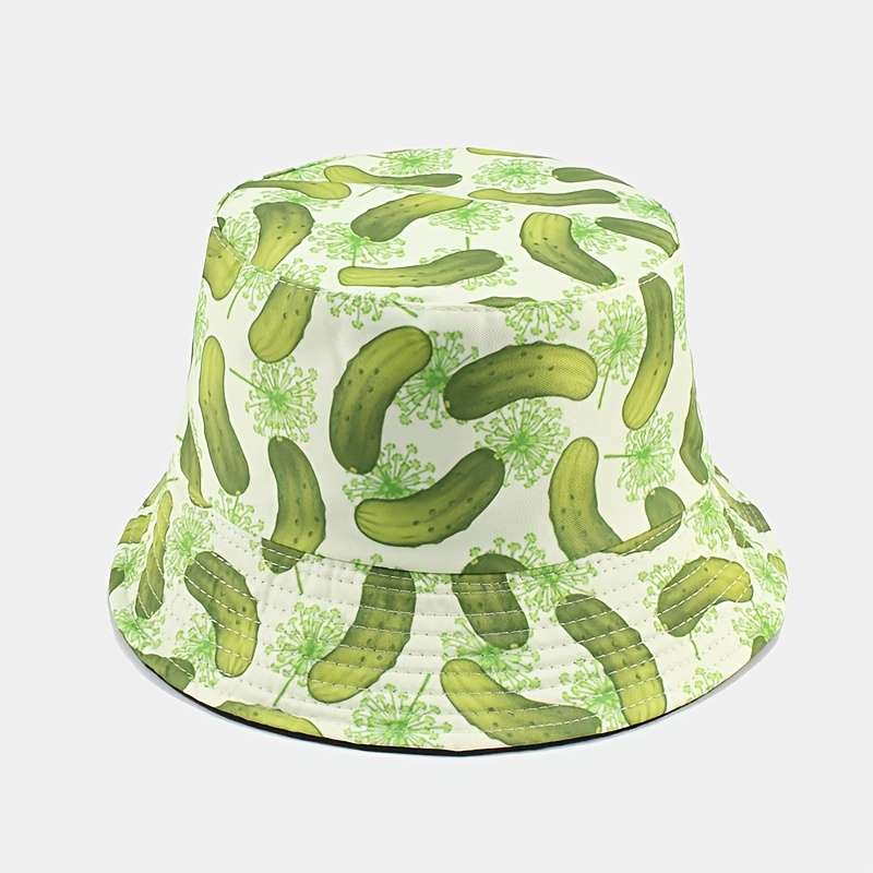 1pc Summer 2023 New Arrival Reversible Bucket Hat with Vibrant Cucumber Print Double-Sided Fishe