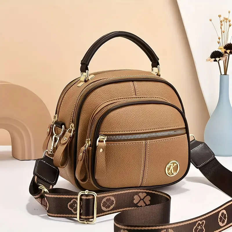 Faux Leather Shoulder Bag for Women with Zipper Closure Hand Washable Polyester Lined Crossbody Hand
