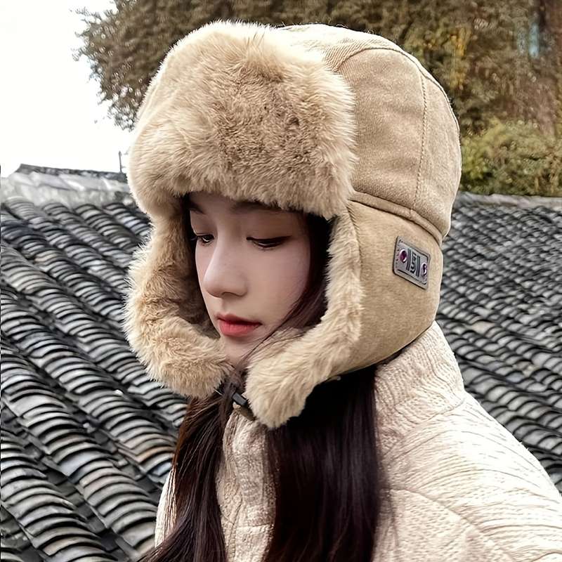 1pc Unisex Bomber Hat with Earflaps 100% Polyester Winter Pilot Cap Lightweight Knit Non-Stretc