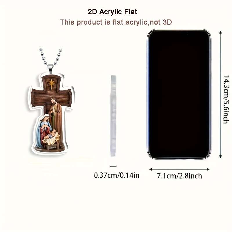 1pc 2D Flat    Acrylic Cross Car Pendant with Holy Family Religious Automotive Hangi