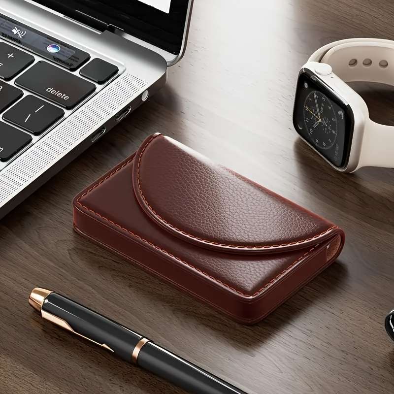 1pc Crocodile Pattern Faux Leather Business Card Holder Magnetic Closure Non-Braided Office