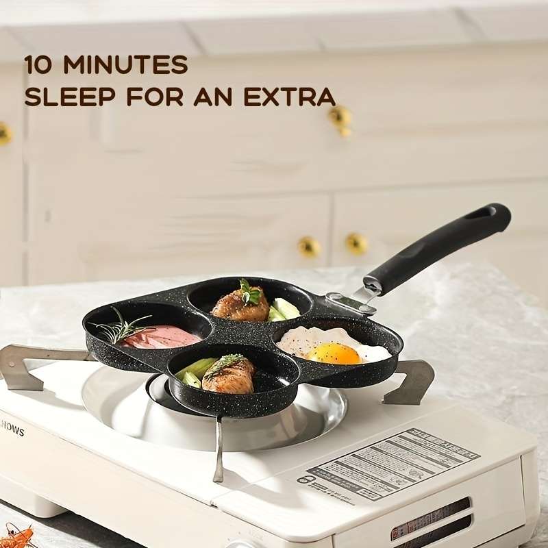 4-Cavity Non-Stick Frying Pan with Black Handle Heat-Resistant Microwave Gas Safe Easy to
