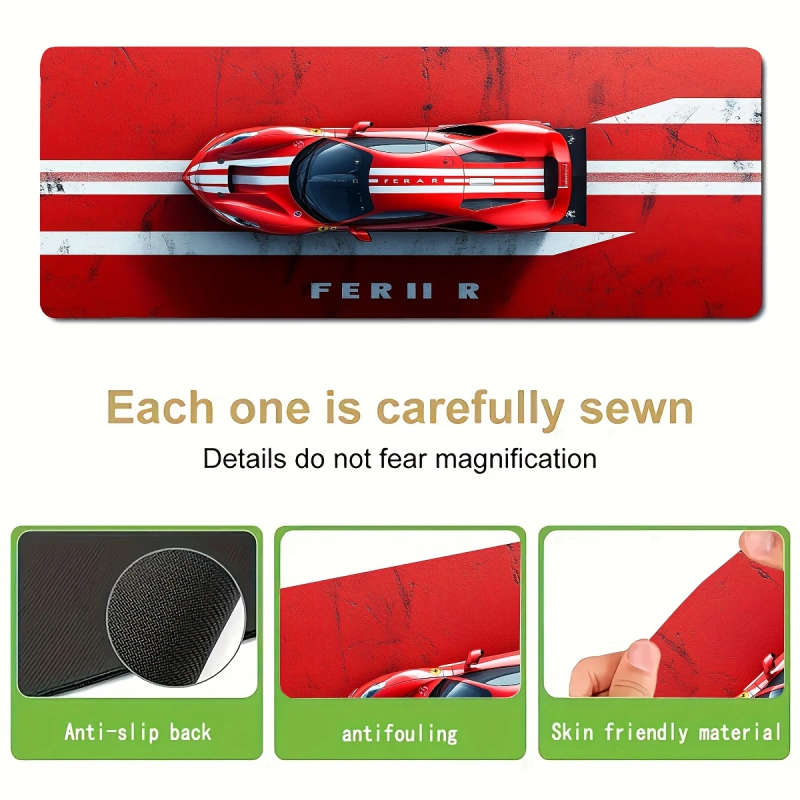 1pc 30x80cm Stylish Red Sports Car Mouse Pad Vibrant Durable Rubber Non-Slip Base